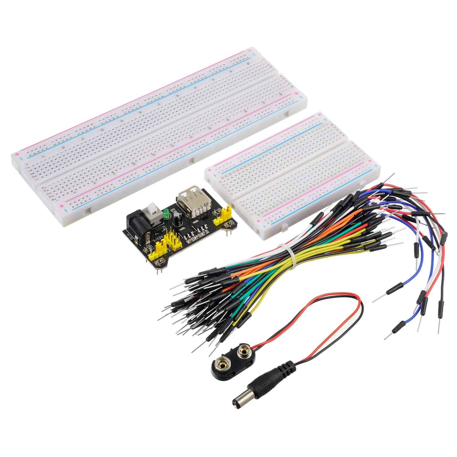 Photo 1 of HUAREW Breadboard Kit with Power Supply Module? Jumper Wires?Battery Clip?830 & 400 tie-Points Breadboard