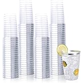 Vplus 150 Pack 12 OZ Reusable Silver Rimmed Clear Plastic Cups, Disposable Heavy Duty Plastic Cups for Party, Christmas, Wedding, Thanksgiving, Halloween