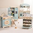 ROBOTIME Wooden Play Kitchen, Toddler Kitchen Playset with Oven, Fridge & Washing Machine, Kids Kitchen Playset Gift for 3+ Year Old Boys & Girls