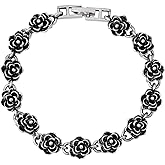 HAQUIL Vintage Flower Rose Link Chain Bracelet, Bead Charm Link Chain Bracelet for Men Women, Trendy Link Chain Bracelets for Jewelry Gifts Women