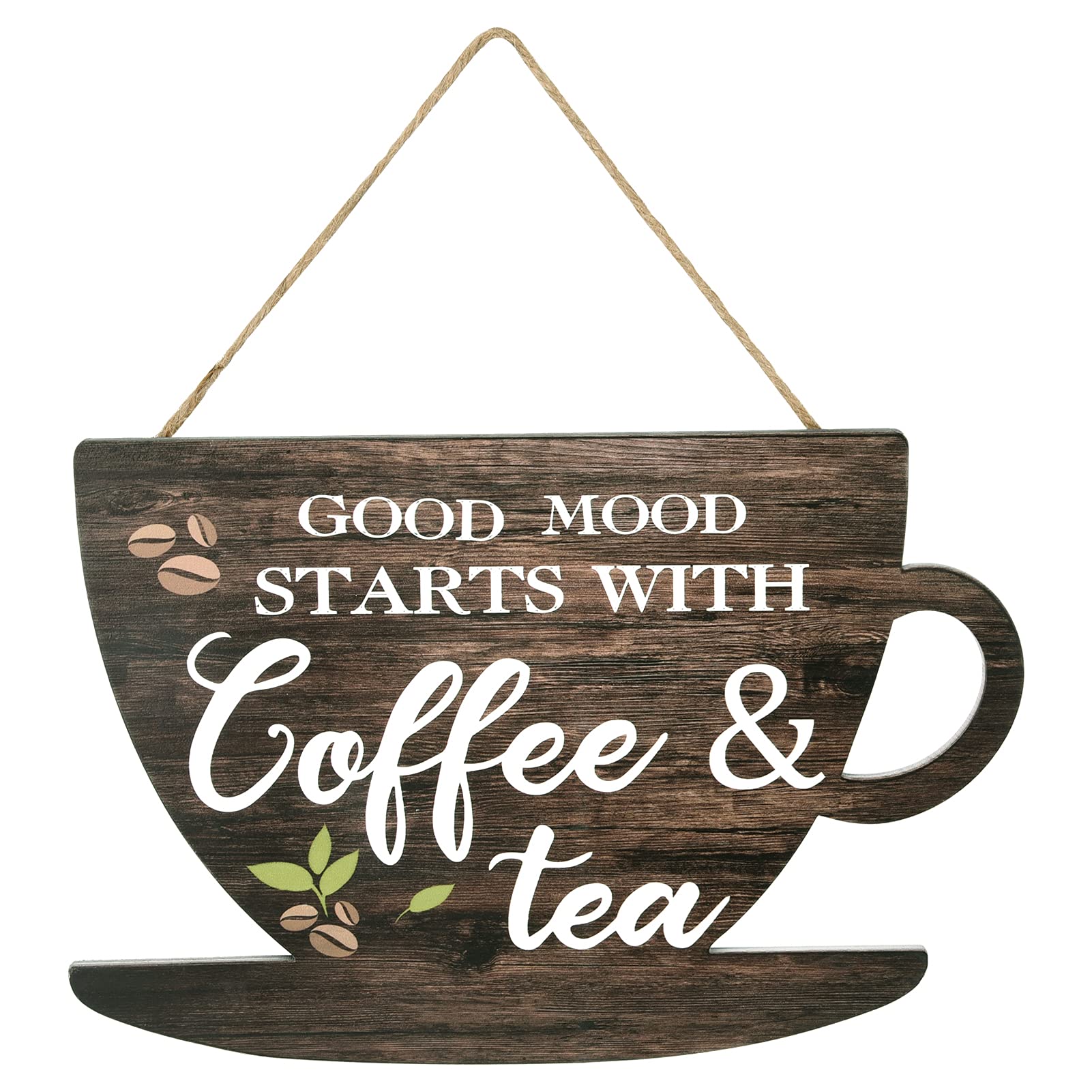 AUXSOUL Coffee Sign Good Moon Starts with Coffee & Tea Hanging Plaques for Kitchen Pictures for Wall Hanging Plaque Wooden Sign Farmhouse Decorative for Kitchen Bar Decor