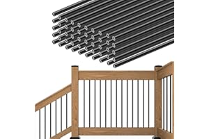 Muzata 50Pack 26" Aluminum Deck Railing Balusters Round Black Stair Porch Staircase Spindles 3/4" Diameter Hollow for Wood an