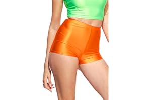 ROSANC Shiny Shorts High Waist Neon Dance Shorts Comfy Stretch Nylon Spandex Hotpants for Disco Party Rave Halloween Costumes