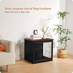 DWANTON Dog Crate Furniture with Cushion, Wooden