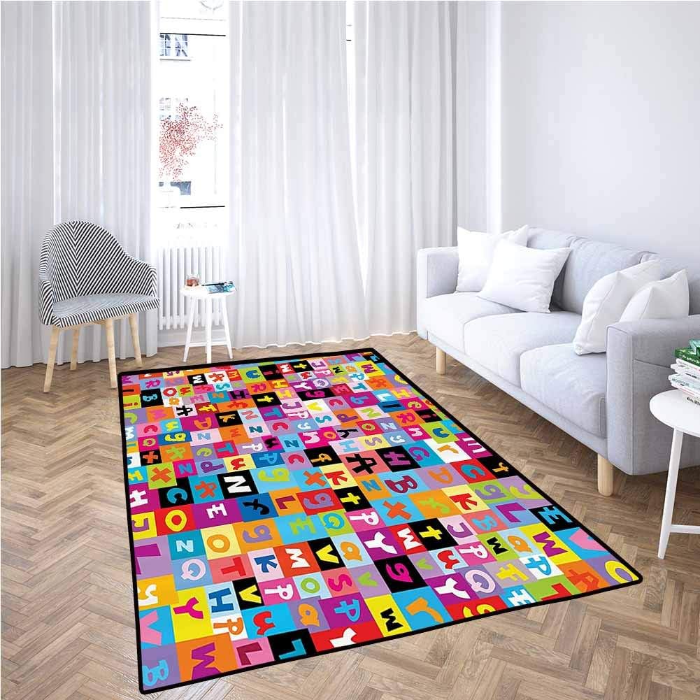 Abstract Baby Rugs for Play Area Colored Alphabet Letters Pattern Education School Puzzle Children Graphic Print Easy to Clean Carpet,5' x 8', Multicolor