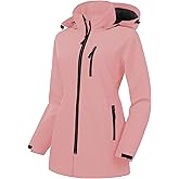 CREATMO US Women's Plus Size Long Softshell Jacket Waterproof Fleece Lined Rain Jacket Lightweight Windbreaker With Hood