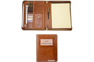 Geslun Personalized Genuine Leather Portfolio with Front Pocket for Men and Women, Custom Engraved Zippered Padfolio Binder f