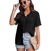 YAMANMAN Women's Button Down Shirt Short Sleeve Collared Shirts Work Office Chiffon Blouse