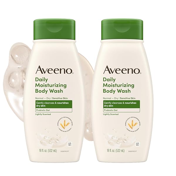 AVEENO DAILY MOISTURIZING BODY WASH FOR NORMAL TO DRY AND SENSITIVE SKIN FORMULA WITH PREBIOTIC OAT, LIGHTLY SCENTED, 18 FL OZ (2 PACK)