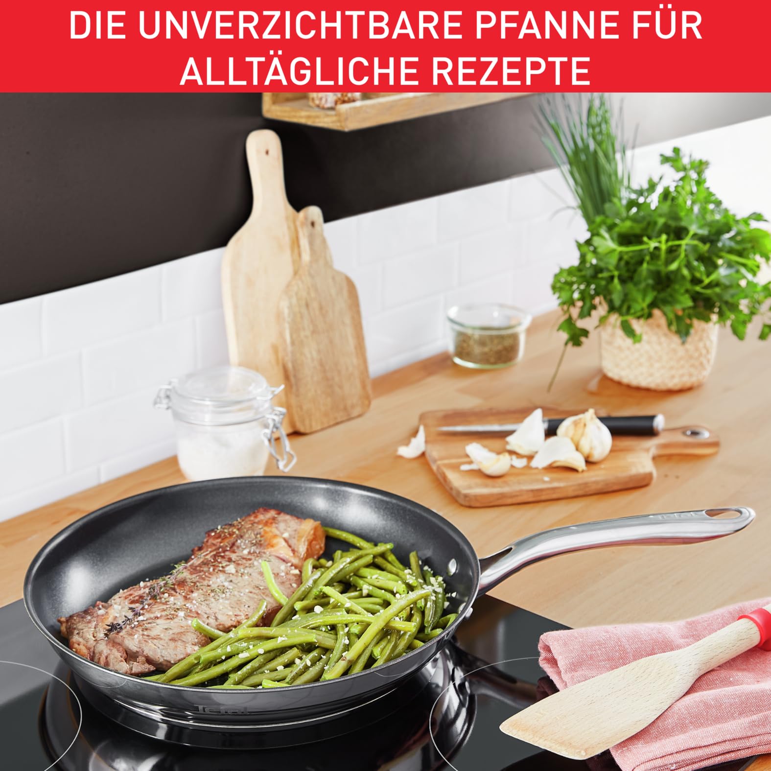 Tefal Infinite Pfanne Induktion 30 cm, Bratpfanne mit Antihaftversiegelung, Thermo-Signal bei idealer Brattemperatur, einfache Reinigung, für alle Herdarten geeignet, Premium-Edelstahl, H81507 6