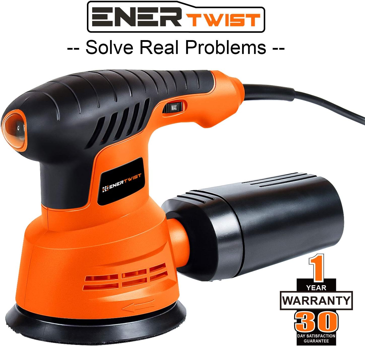 EnerTwist Random Orbit Sander - 5 Inch Variable Speed 2.4A Electric Orbital Sander/Polisher Kit with Dust Collector, ET-OS-280 - - 