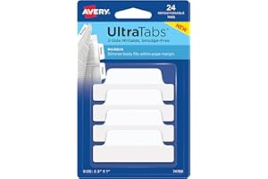 Avery Margin Ultra Tabs, 2.5" x 1", 2-Side Writable, White, 24 Repositionable Page Tabs (74789)