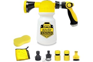 AJIUSIR Dog Washing Hose Attachment, Foam Gun Car Wash Sprayer with Washing Sponge & Absorbent Towel, Foam Cannon for Hose, Horse Cow Washing Cleaning Kit (Yellow)