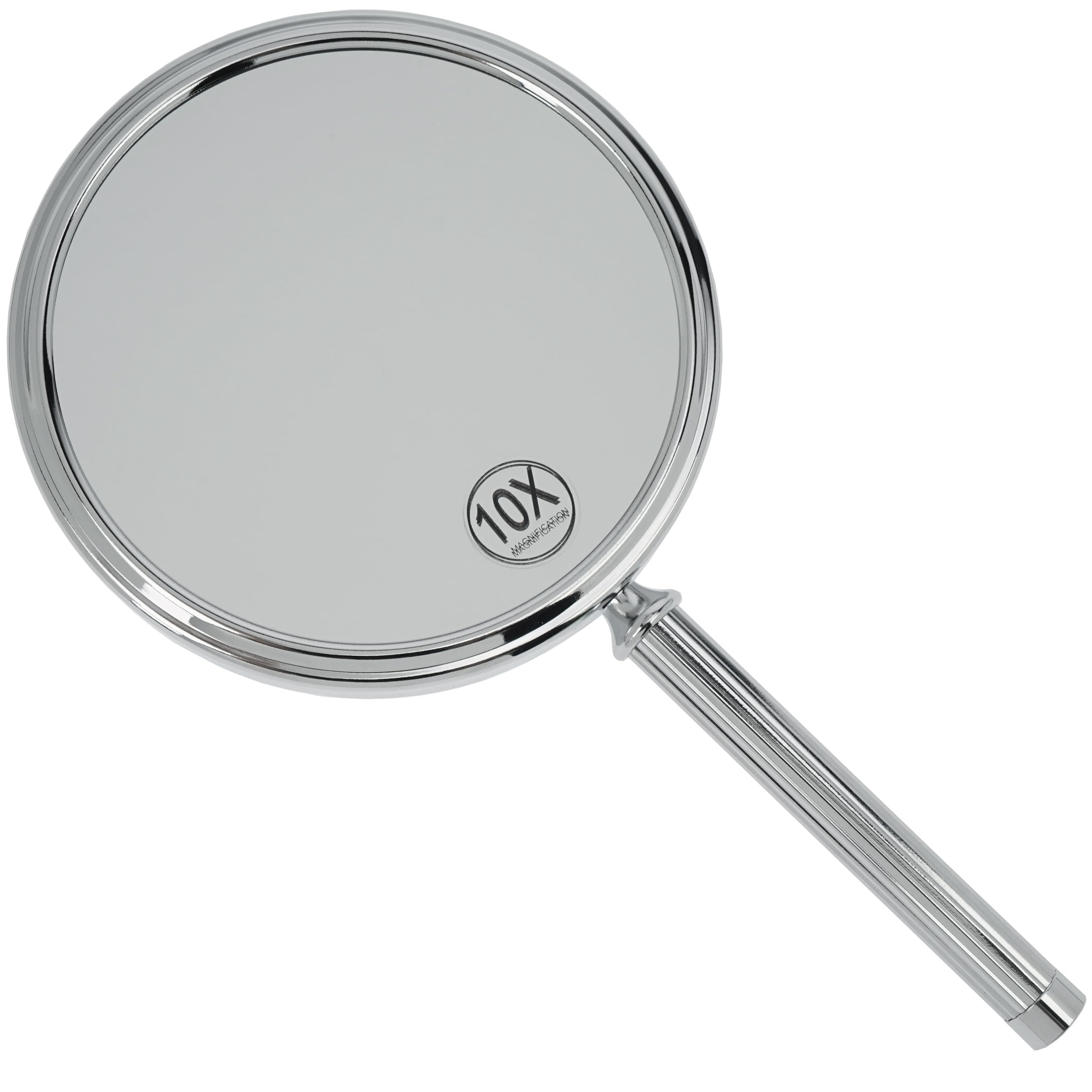 Fantasia Hand-Held Mirror with Handle, Double-Sided, Normal and 10x Magnification, Diameter 16 cm, Length 18.5 cm, Silver - Chrome