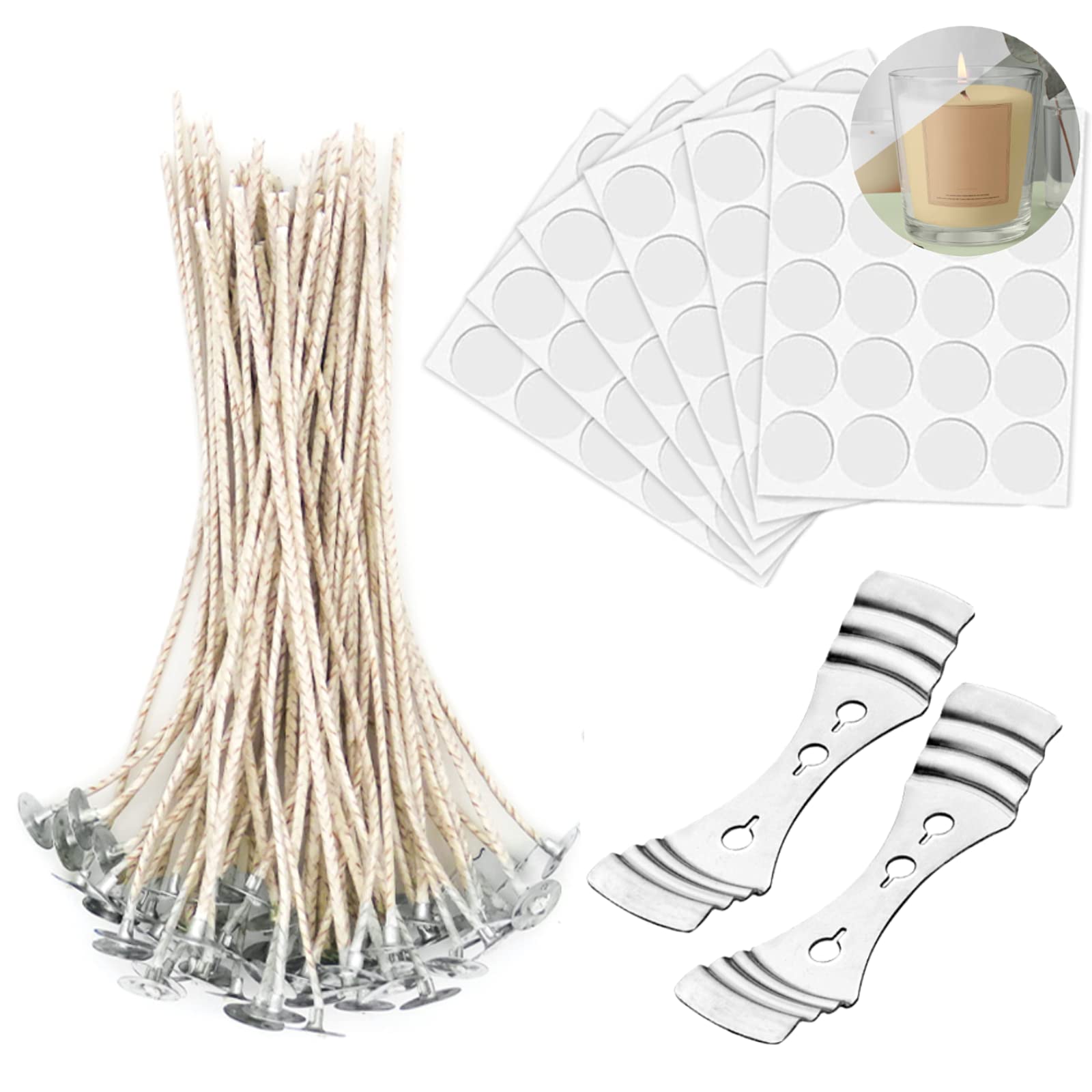 KOOLPUG Candle Wicks, Candle Wicks for Candles, 120 Pieces Wicks for Candles, Candle Wick Set, Wicks for Candles with 2 Candle Wick Holders, Candle Wicks Soy (15 cm)