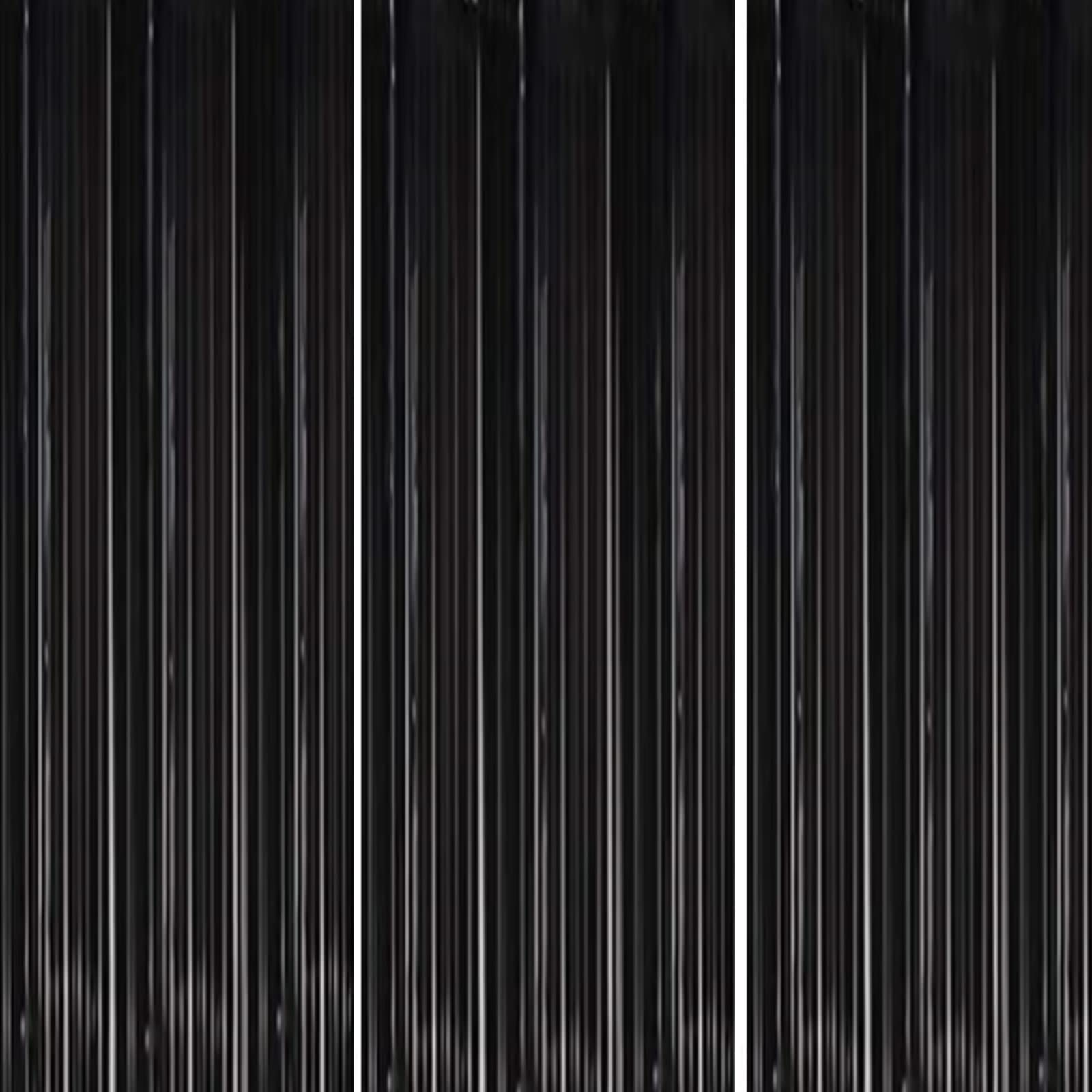 HONGCI 3pcs 3.2x6.5ft Glitter Black Tinsel Curtain Halloween Door Streamers Fringe Foil Curtain Backdrop Halloween Party Decorations for Women Hen Do Wedding Graduation Party Decor Banner Black — image 1