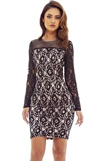 knee length dresses for ladies Black Lace Front Midi Dress  AX Paris
