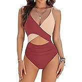 Blooming Jelly Womens One Piece Swimsuit Sexy Tummy Control Bathing Suit Cute Color Block Cheeky Ladies Monokini Swimwear