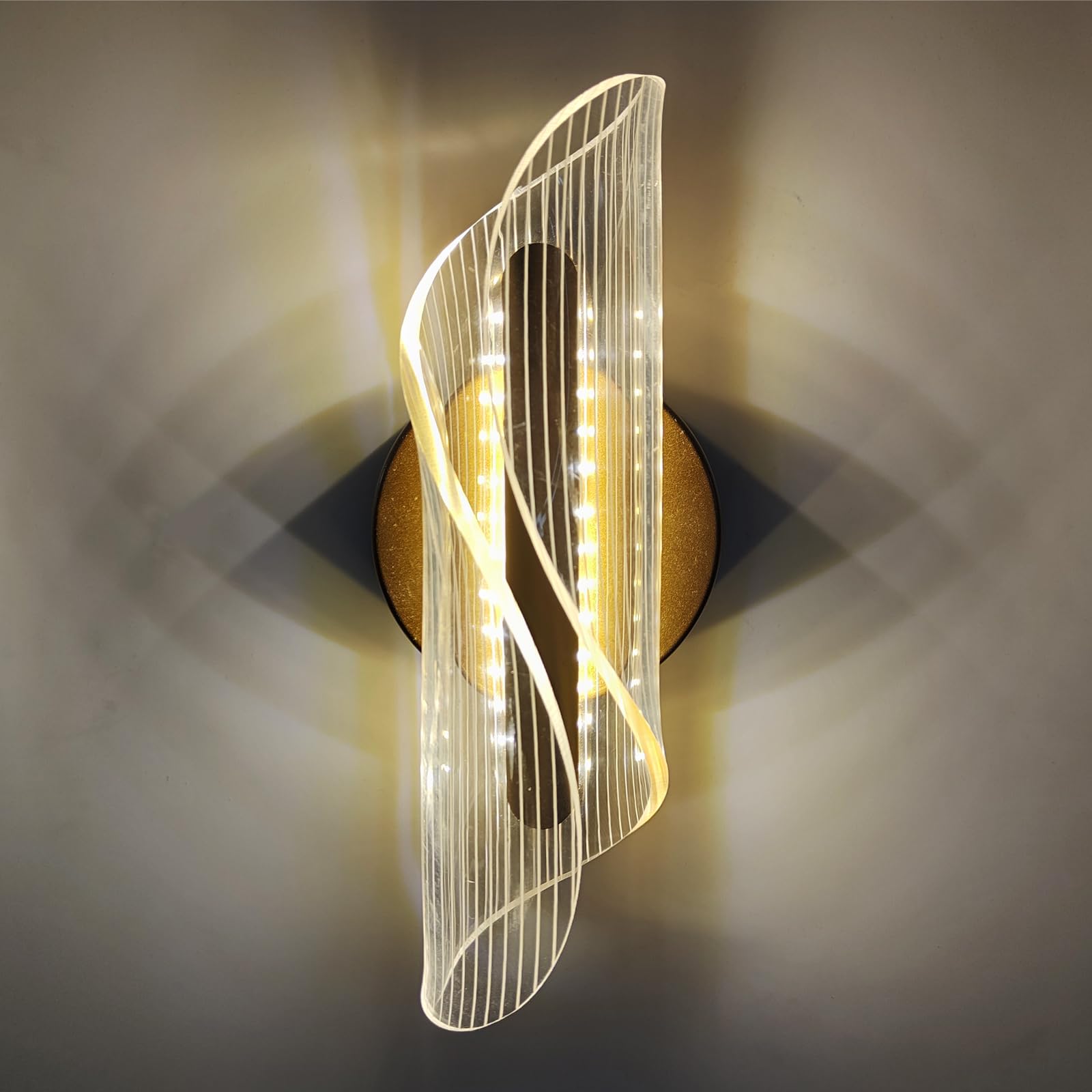 Chrasy 10W Indoor LED Wall Light Spiral Flow Shape Wall Sconce 3 Color Temp Adjustable, Acrylic Wall Lamp Illumination Wall Lighting Fixture for Living Room Bedroom Stair Restaurant Hallway Office
