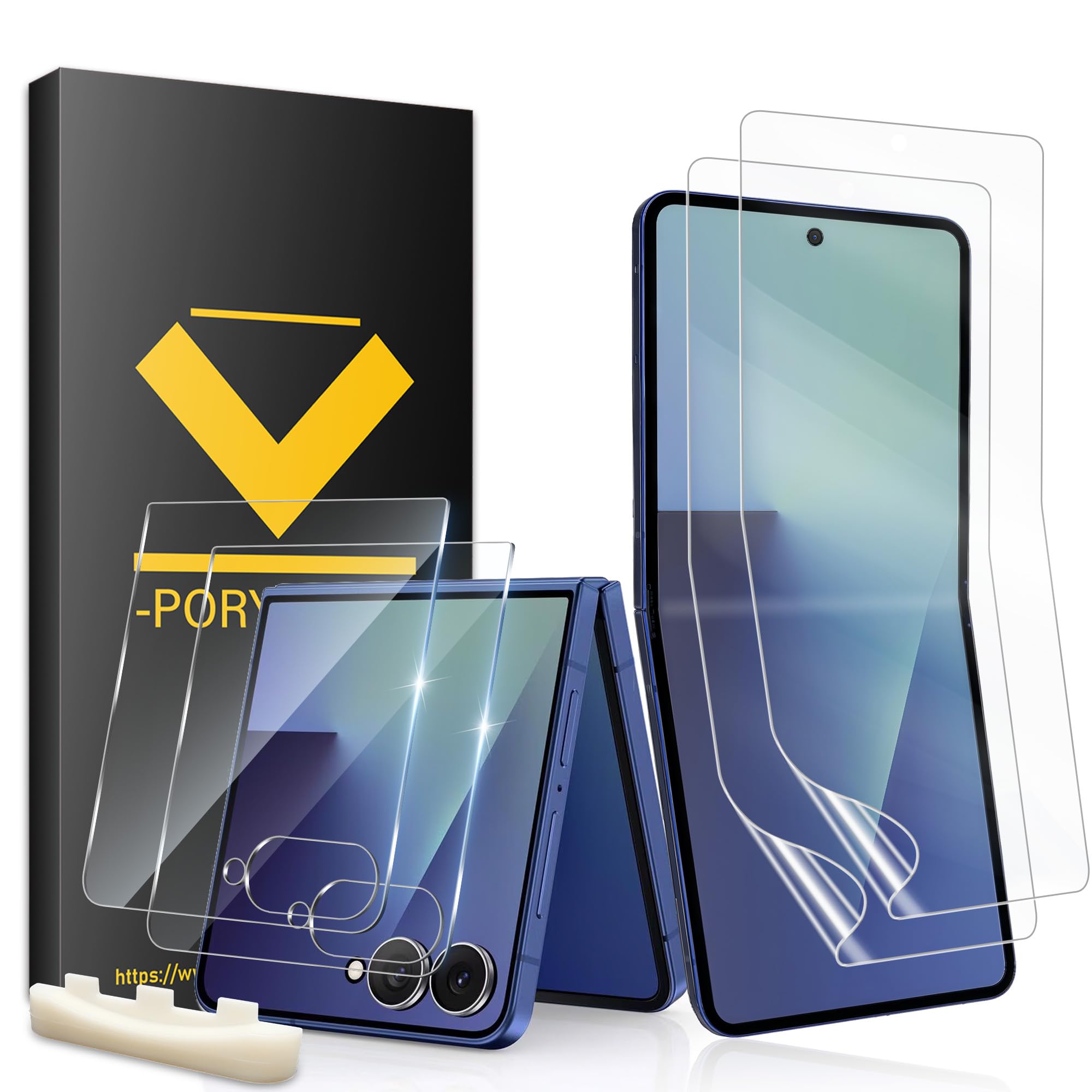 Photo 1 of 2+2 Pack For Samsung Galaxy Z Flip 7 Screen Protector[4.1 Inch] Tempered Glass Outer+[6.9 Inch] Flexible Soft Film Inner, Anti-Bubble, HD Clear Anti Scratch with Z Flip 7 Screen Protector