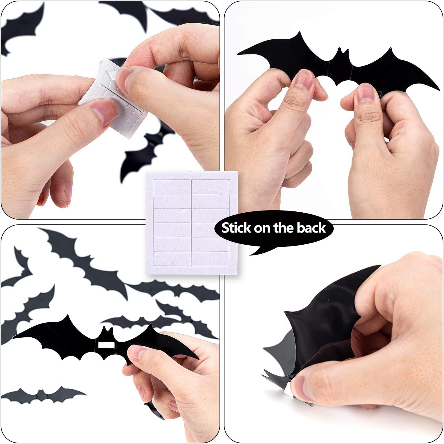 Halloween 3D Bats Decoration Plastic Bat Wall Stickers for Home Window Decor Party Supplies (60PCS): Kitchen & Dining