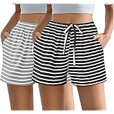 Ekouaer Womens 2 Pack Pajama Shorts Comfy Lounge Bottom Y2k Printed Sleep Short with Pockets Pj Bottoms S-XXL