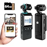 CTRYUN 2.5K Body Cameras with Audio and Video Recording, Handheld Pocket Camera with WiFi, Night Vision, 8HR Battery, Mini Vlogging Camera for Travel, Sports, Work Records, Covert Recording. (64G)