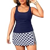 Daci Plus Size Tankini with Skirt - Women Two Piece Swimsuits Tummy Control Bathing Suits Scoop Neck Swimwear