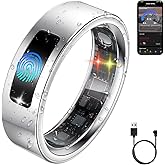 uaue Smart Health Ring for Women Men, Vibration Alert, Touch Control, Fitness Tracker Ring with Sleep/Women's Health/Heart Rate/Steps, IP68 Waterproof for iPhone and Android, Silver 9, No Subscription
