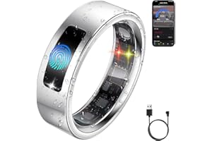 uaue Smart Health Ring for Women Men, Vibration Alert, Touch Control, Fitness Tracker Ring with Sleep/Women's Health/Heart Rate/Steps, IP68 Waterproof for iPhone and Android, Silver 8, No Subscription