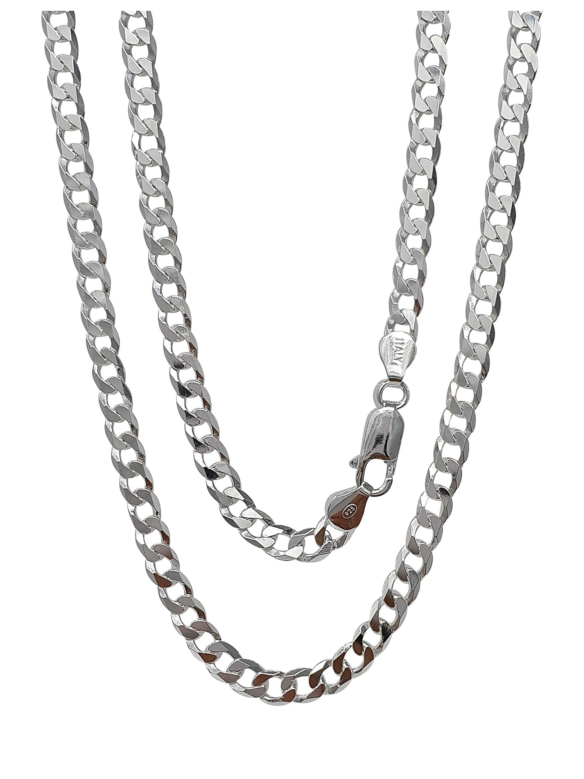 Treasure Bay 4.8mm Solid 925 Silver Curb Chain for Men and Women Length: 40cm, 45cm, 48cm, 50cm, 52cm, 55cm and 60cm (50)