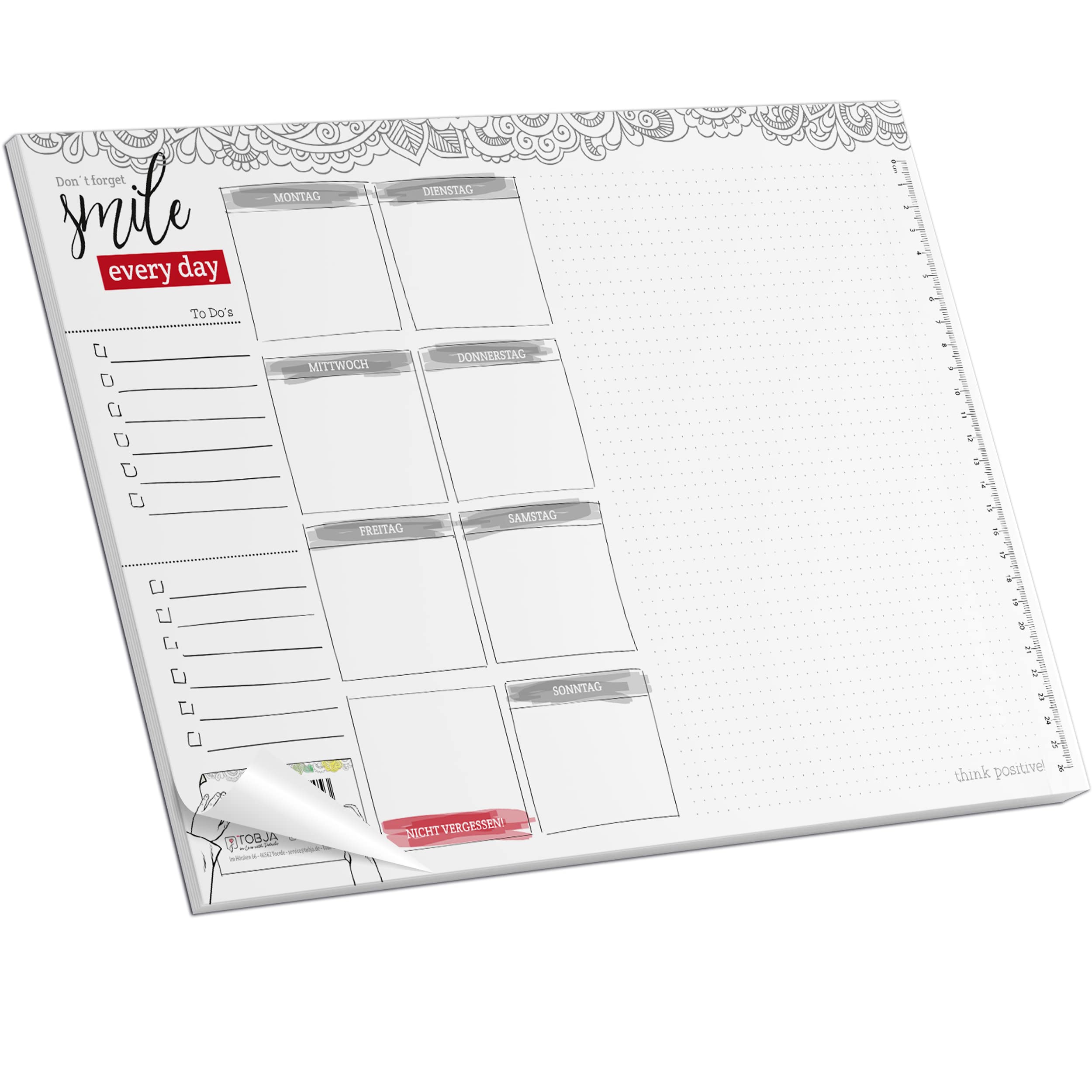 TOBJA® A3 Desk Pad Paper - DIN A3 Pad Desk Mat with To Do List | Weekly Planner A3 Calendar Pad