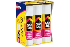 Avery Glue Stic - Washable, Non-Toxic Glue Sticks for Classroom, Crafting, and Office Use, 1.27 oz., Pack of 6, White (98073)