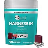 Qunol Magnesium Citrate Soft Chews, 350mg Extra Strength Magnesium Supplement, High Absorption to Support Nerve, Bone and Muscle Health, 90 Count