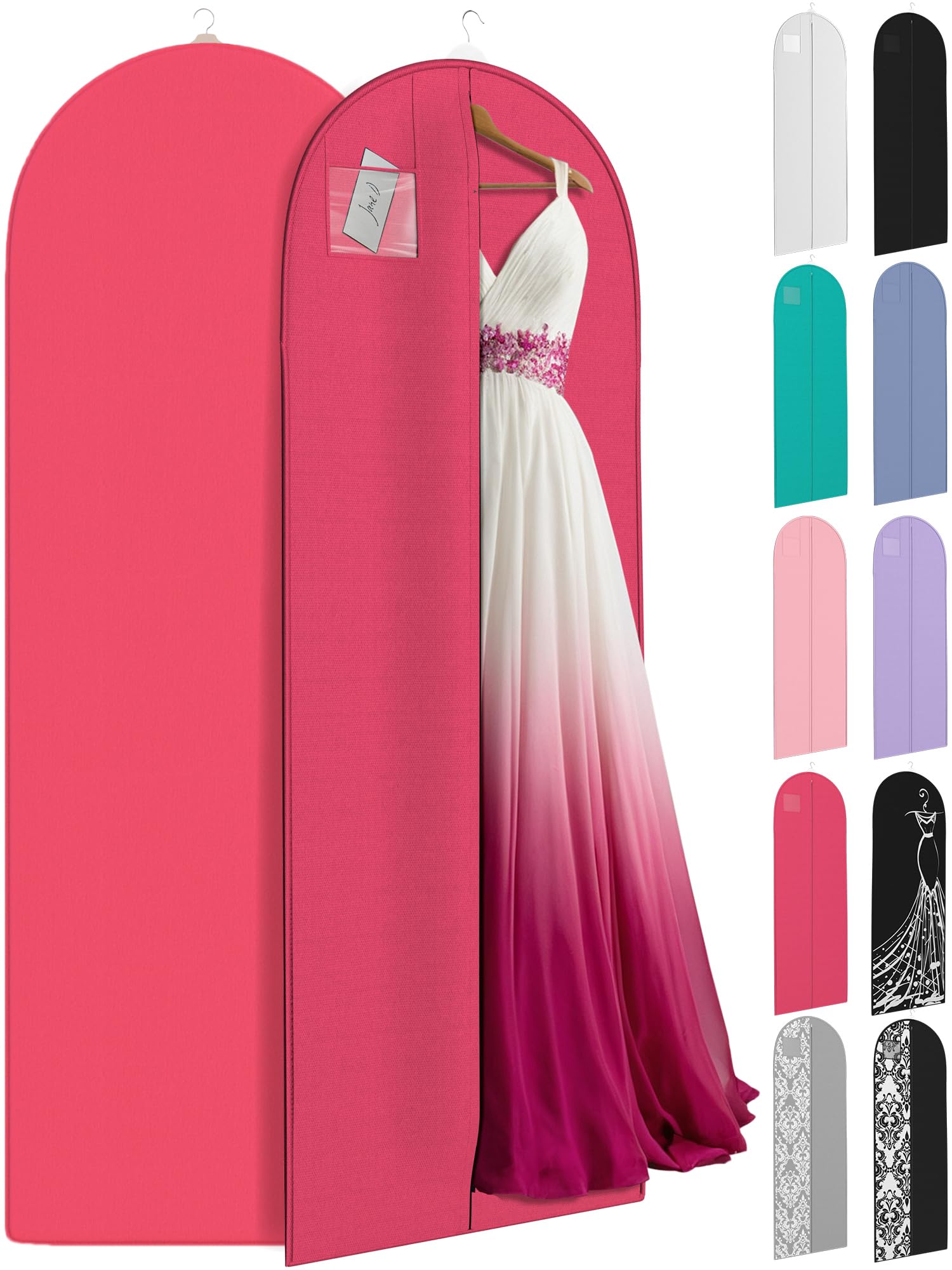 Gown Garment Bag for Women’s Prom and Bridal Wedding Dresses - ID Window - 72” x 24” - Fuchsia - by Your Bags
