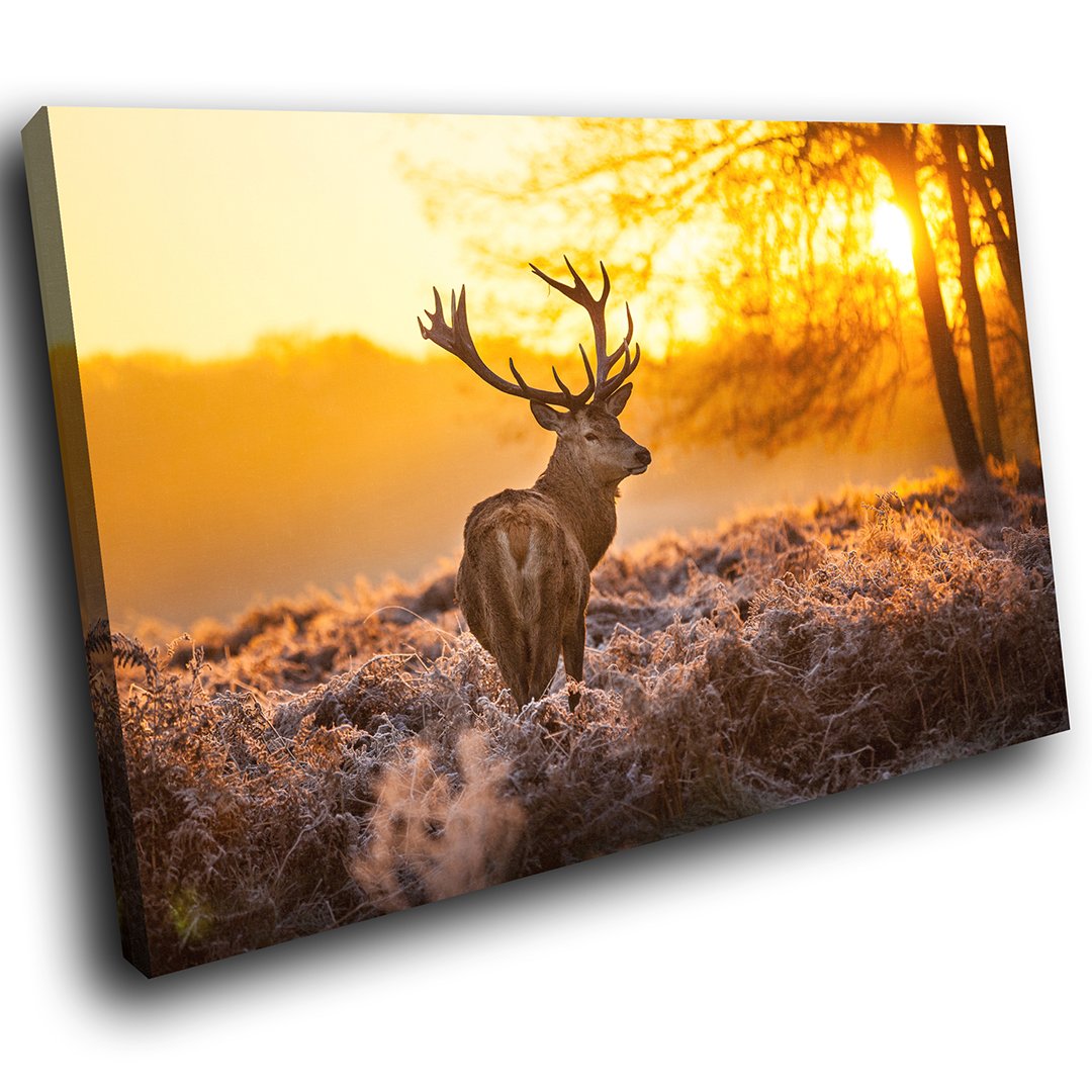 Large A217FF Framed Canvas Print - Modern Wall Art - HD Quality Picture - 100% Guaranteed - Yellow Winter Landscape Stag - Living & Bedroom Home Décor with Easy Hang Guide - 120cm x 80cm - WOYW