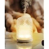 Glass Essential Oil Diffuser, Aromatherapy Diffuser for Home, Office | 2.4MHz Ultrasonic Pulse/Continuous Mist, 3 Light Modes, Timer, Sleep Helper, Waterless Auto-Off, Silent, USB, Ideal Gift