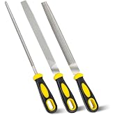 QIHATR Metal File Set, 3-Piece 8 Inch Flat, Round &amp; Half-Round Files | high carbon steel file with non-slip rubber handle for deburring and shaping wood, metal, and plastic surfaces