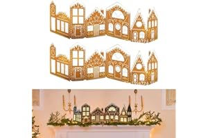 JOYWU Christmas Gingerbread Houses Kit with Led Lights,2 Set 40 x 10 in Lighted DIY Foldable Cardboard Gingerbread House Vill
