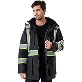 ProtectX High Visibility Winter Safety Jacket for Men, Reflective Insulated Work Long Coat