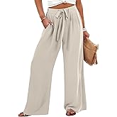 Caracilia Wide Leg Palazzo Pants for Women Summer High Waist Flowy Loose Casual Lounge Trousers Beach Travel Vacation Clothes