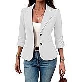 ELLEVEN Womens Casual 3/4 Sleeve Knit Blazers - High Stretch Slim Fit Business Work Suit Jacket with Pockets