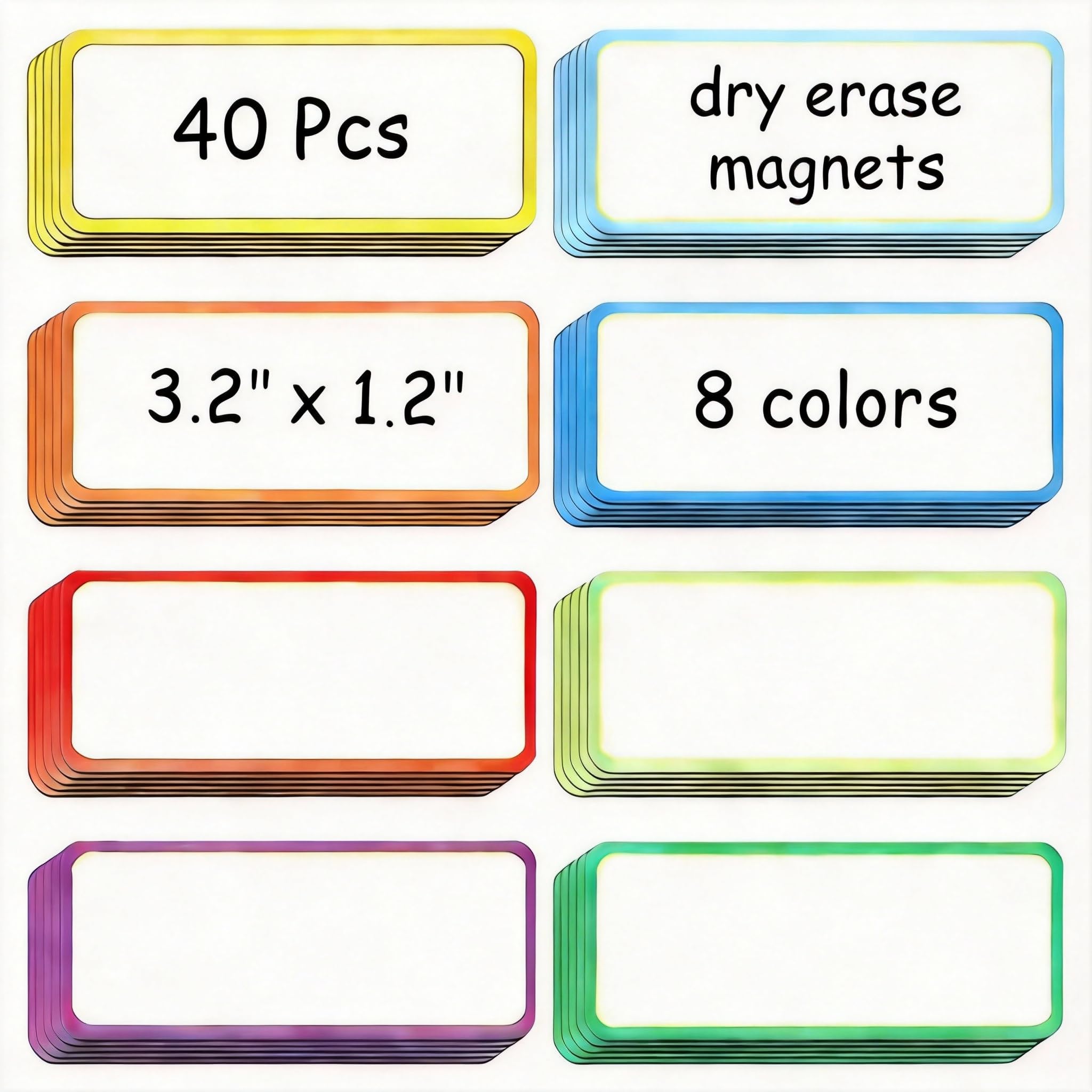 40 Pieces Magnetic Dry Erase Labels Name Plate Tags Flexible Magnetic Label Stickers for Whiteboards Refrigerator Crafts (Color B, 3.2 x 1.2 inch)