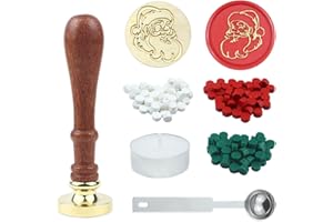 KENJOVIVO Christmas Wax Seal Stamp Kit, Christmas Seal Wax Stamps with Wooden Handle, 120Pcs Wax Seal Beads,Wax Melting Spoon and Candles, Vintage Wax Stamp Seal Kit Decoration (Santa Claus Style)