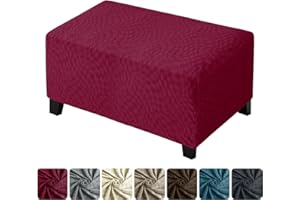 ZNSAYOTX Rectangle Ottoman Cover, 2025 Super Stretch Foot Stool Slipcovers Universal Square Footrest Covers with Non-Slip Elastic Bottom, Jacquard Texture Soft Cozy Washable (Large, Wine Red)