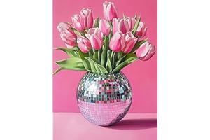 GUMITOON Pink Tulips Diamond Art Kits for Adults, Diamond Painting Kits for Adults for Beginners, DIY Pink Flowers Diamond Dots Art Kits, 5D Full Round Drill Gem Art Painting Kits for Home Decor, 12x16 inch