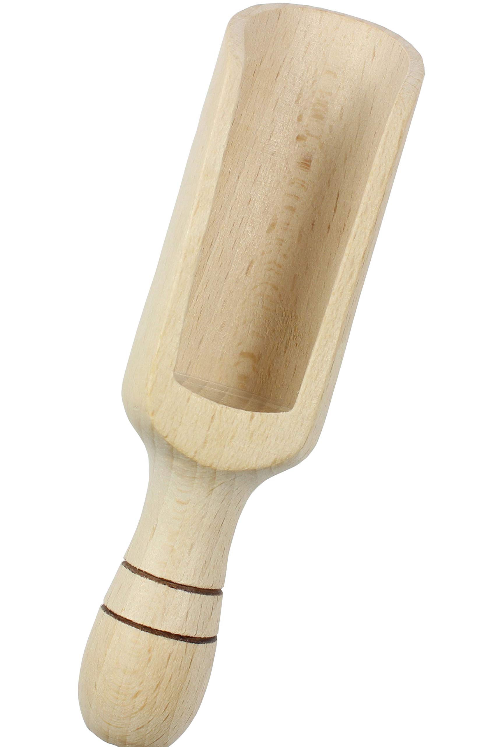 EFO Wooden Scoop 18 cm | Mini Wooden Scoops for Spices, Tea, Salt and Rice | Versatile Measuring Spoon for Kitchen and Bathroom use | Handcrafted Natural Finish Utensil for Dry Goods | Buchenholz