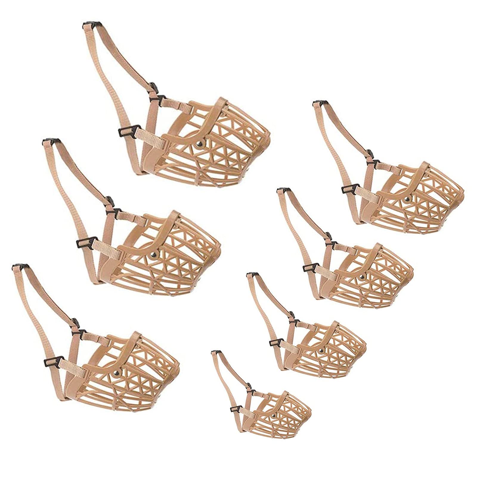 HUI JIN Plastic Basket Muzzle Adjustable Dog Muzzle for Small Medium Large Dogs,Light Khaki,Pack of 7 — image 1