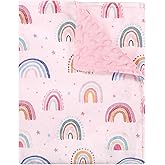Super Soft Minky Toddler Blanket 30x40 Inches, Double Layer, Dotted Backing, Floral Baby Crib Blanket for Nursery, Car Seat, Pet, Rainbow