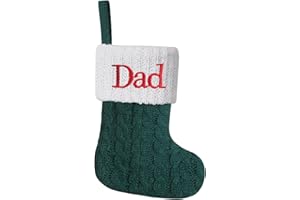 Pxniy Mini Green Knit Stocking,8.5 Inches Initial Monogram EmbroideGreen Christmas Stocking,Family Fireplace Hanging Ornament Xmas Holiday Decor Gift- Dad